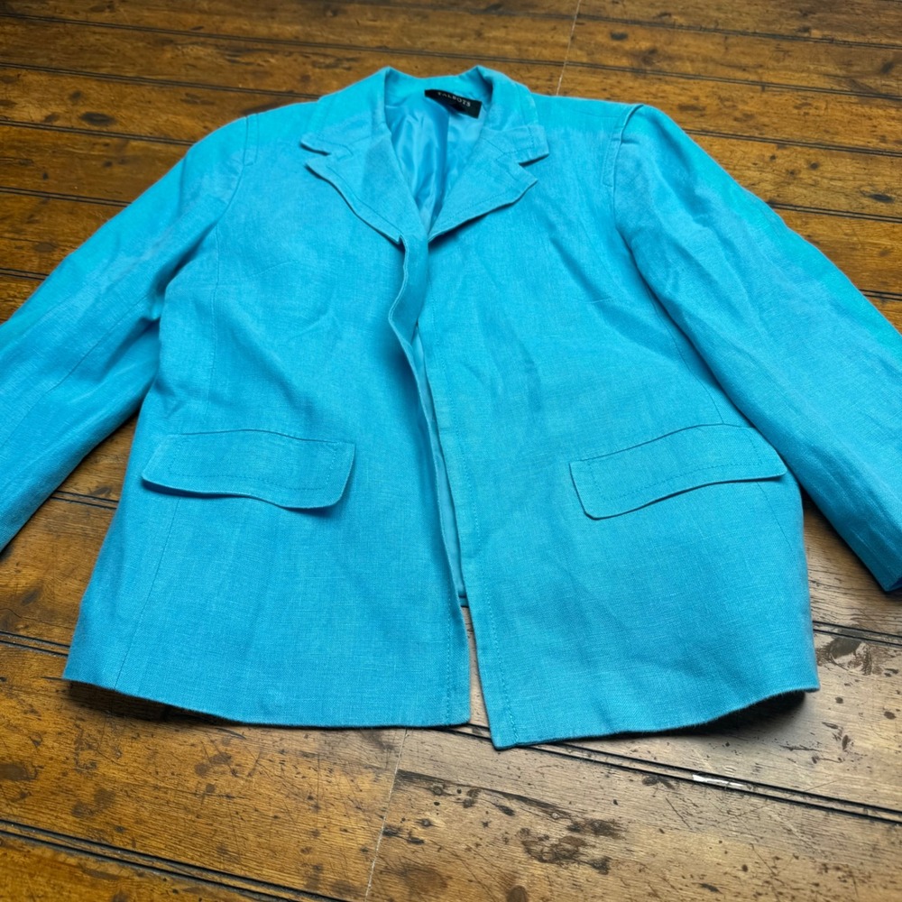 Talbots Womens 10 Turquoise Blue 100% Linen Lined Blazer‎ Jacket PH95 11/13